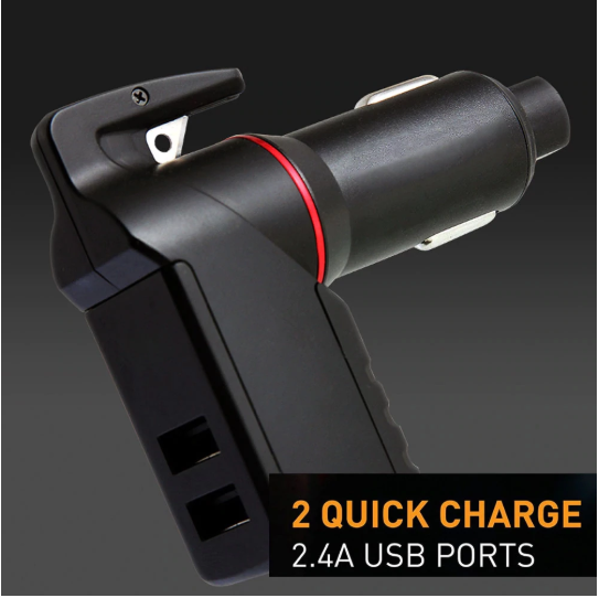 2-in-1 Car Charger and Auto Rescue Window Breaker Combo