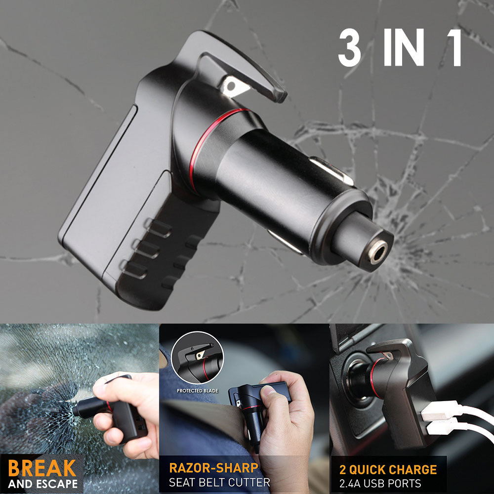 2-in-1 Car Charger and Auto Rescue Window Breaker Combo