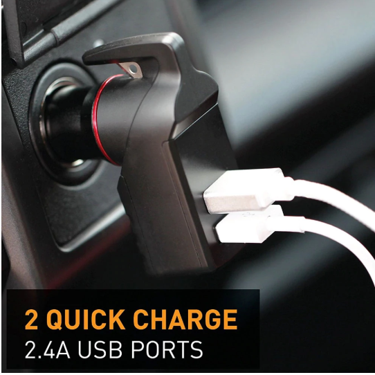 2-in-1 Car Charger and Auto Rescue Window Breaker Combo
